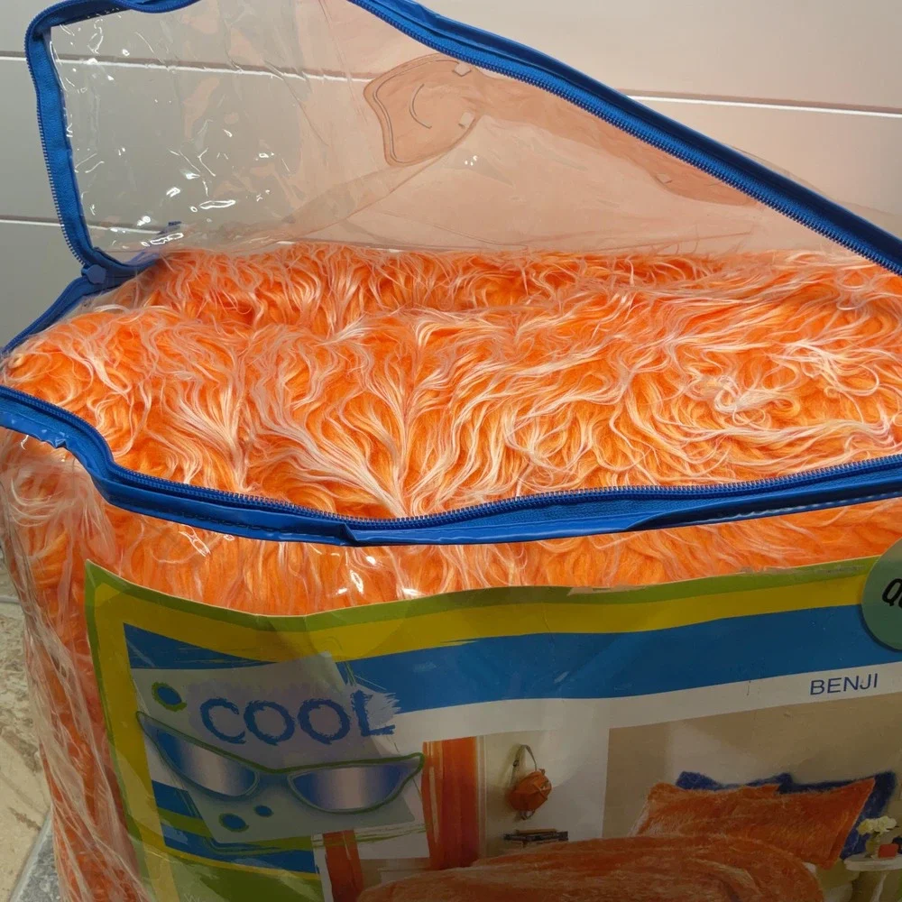 Benji Cool Orange Shaggy Faux Fur Comforter Full Queen 86x86 PQ1138OR